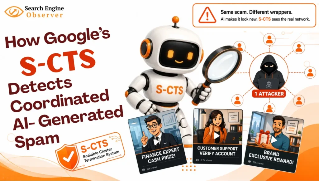 Google's S-CTS system detecting coordinated AI-generated spam on video platforms